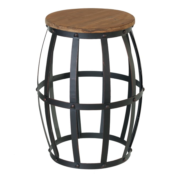 Mainstays 18" Brown Metal Cage Garden Stool with Wood Top - Walmart.com ...