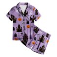 thumbnail image 4 of NIEWTR Girls Pajamas Halloween Cartoon Print Short Sleeve Lapel Cute Top and Shorts Pjs for Kids Breathable Soft Fashion Nightwear Casual Daily Wear, 4 of 5