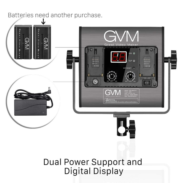 GVM 480LS Bi Color LED Studio Video Light 3 Panel Kit with Smart WiFi Mobile App Control