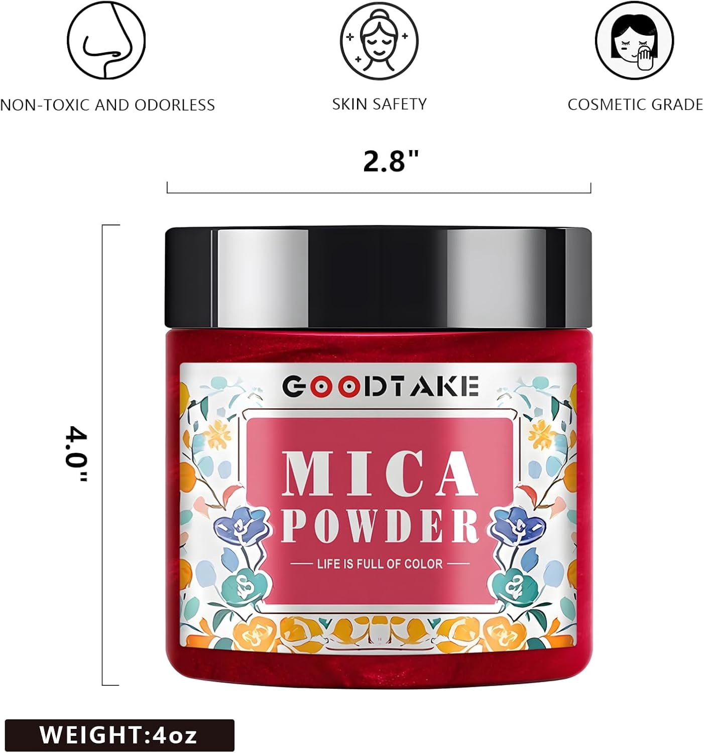 GOODTAKE Red Mica Powder – Mica Powder for Resin, Candle Making, Soap Making – Mica Pigment Powder – Soap Making Dye – for Nail Polish, Eye Shadow, Slime Mica Powders (Red, 4 oz)