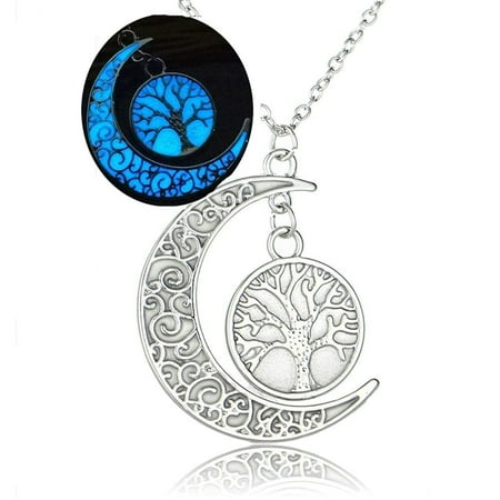 Alphabet Collection Necklace - Ginger Lyne Collection Glow In The Dark Moon With Tree of Life Pendant Chain Necklace