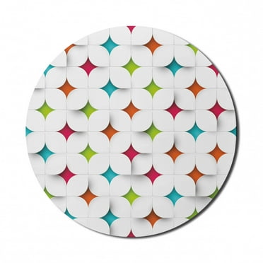Geometric Mouse Pad for Computers, Colorful Abstract Geometric Design Modern Graphic Mosaic Grid Mesh Pattern Image, Round Non-Slip Thick Rubber Modern Mousepad, 8" Round, Multicolor, by Ambesonne