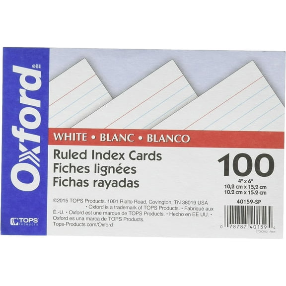 Oxford Ruled Index Cards White 4 x 6 Inches 100 per Pack (40159-SP) 1 pack