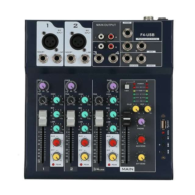 4 Channel Stage Mixer, Durable USB Mixer, Portable F4-USB For Home US Plug 110V