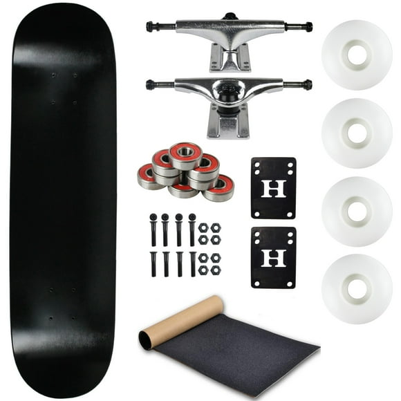 Moose Skateboard Complet Noir Dip 7.0 Pouces avec Camions Argentés et Roues Blanches