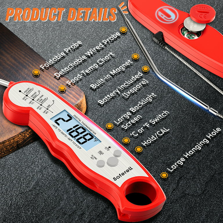 Meat Thermometer for Cooking, Saferell 2-in-1 Instant Read Food Thermometer  with Foldable Probe & Oven Safe Wired Probe, Backlight, and Magnet for Deep  Fry, BBQ, Grill and Roast Turkey 