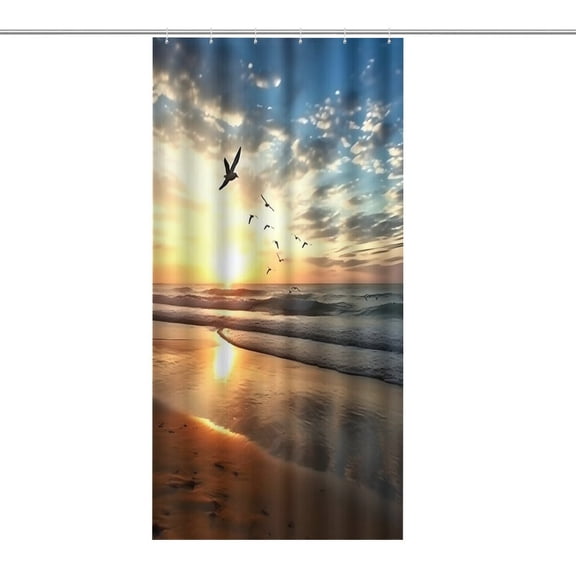 RKSupls Waterproof Shower Curtain, Birds Sunset Beach Matte Polyester Shower Curtain with Hooks for Chic Elegant Home Bathtub Bathroom Decor Washable