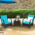 thumbnail image 4 of Costway 3 PCS Patio Wicker Rattan Furniture Set Coffee Table & 2 Rattan Chair W/Cushions-Turquoise, 4 of 12