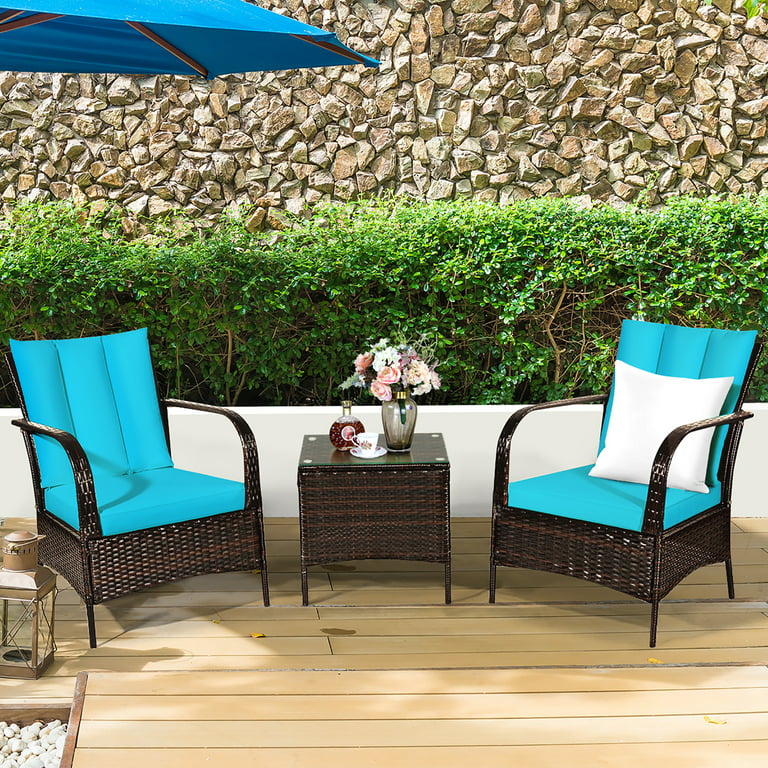 4pcs Outdoor Wicker Patio Furniture Sets with Glass Coffee Table, Rattan Chair Wicker Furniture for Garden Backyard Poolside Balcony Porch Patio
