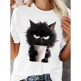 thumbnail image 1 of Women's Casual Sporty T-Shirt, Black Cat Print, Comfort Fit Short Sleeve Tee, Fashion Breathable Casual Top, 1 of 6