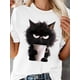 thumbnail image 1 of Women's Casual Sporty T-Shirt, Black Cat Print, Comfort Fit Short Sleeve Tee, Fashion Breathable Casual Top, 1 of 6