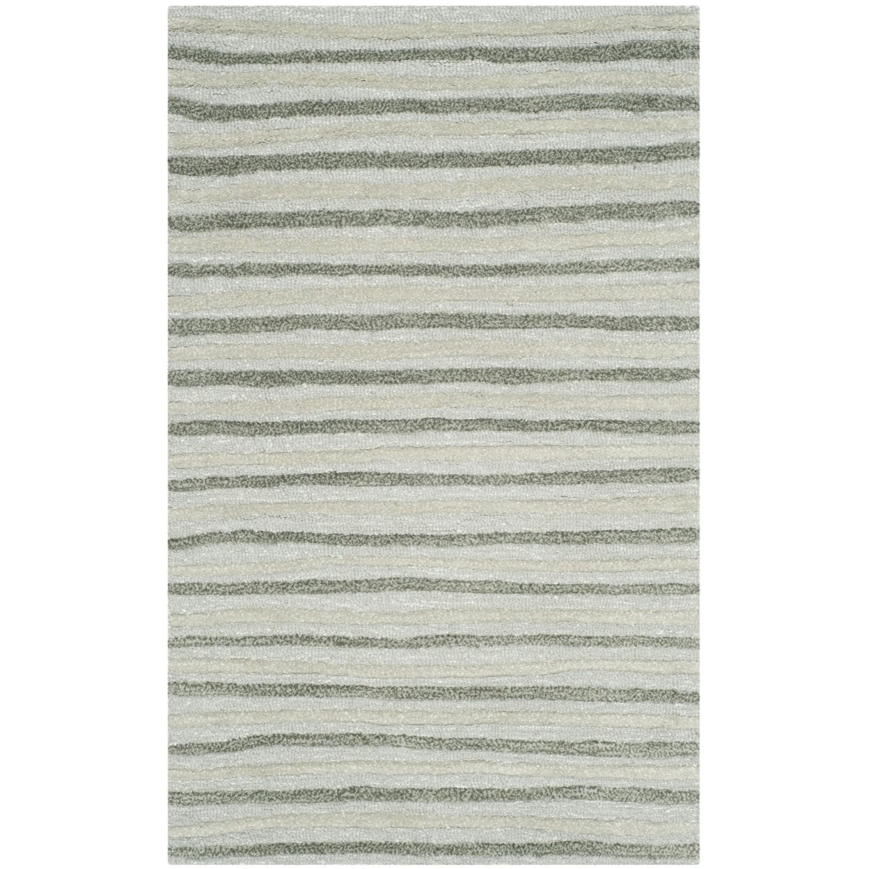 SAFAVIEH Martha Stewart Hand Drawn Stripe Area Rug, Nimbus Cloud Grey, 6' x 6' Round