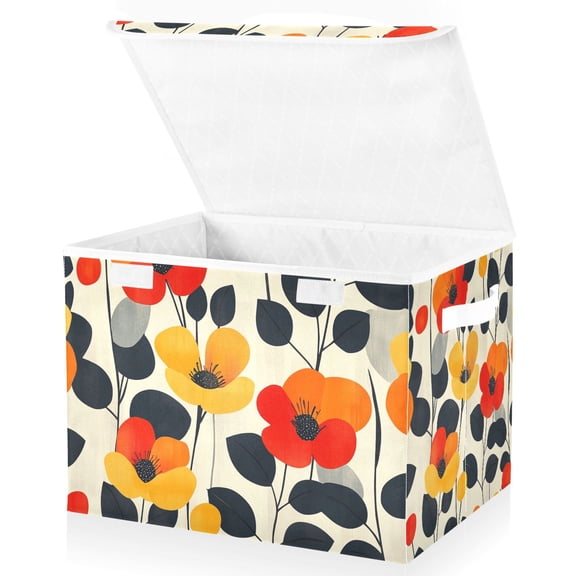 Yayeee Collapsible Cube Storage Bin with Lid Fabric Closet Decorative Basket with Handles, Floral Pattern