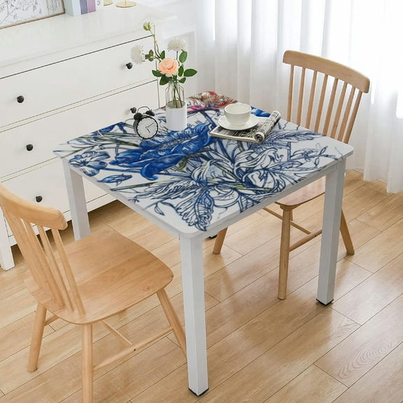 HAOXIT Spring Square, Blue Watercolor Flower Table Cloth, s Polyester Fabric Farmhouse Decorative for Spring Home Kitchen Dining Party 36*36