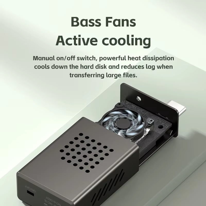 Hagibis 2230 M.2 NVMe SSD Enclosure with Cooling Fan for iPhone 17 16 15 Pro/Pro Max ProRes, USB 3.2 Gen 2 10Gbps to NVMe PCI-E External M.2 SSD Case for MacBook Laptop iPad Android