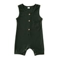 thumbnail image 1 of Qiylii Baby Solid Color Romper, Sleeveless Button Closure Ribbed Jumpsuit, 1 of 7