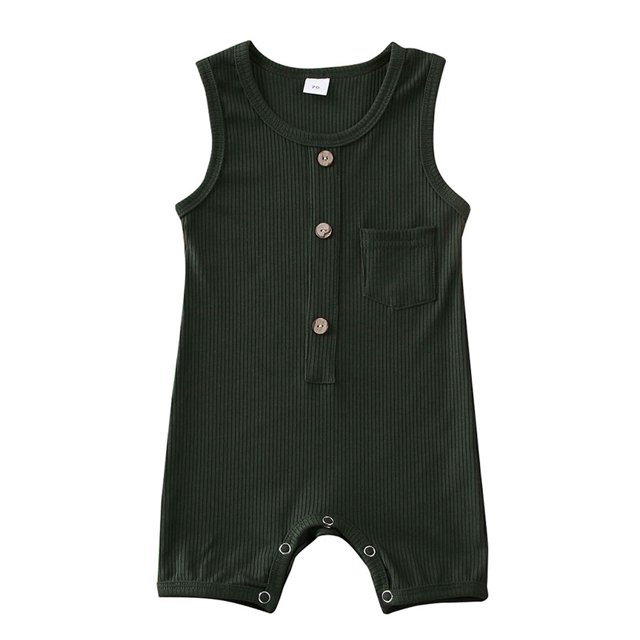Gupgi Baby Summer Romper, Combinaison Côtelée à Bouton Sans Manches de Couleur Unie