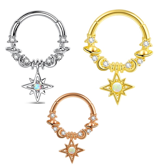 Juego de anillos para la nariz de acero inoxidable con circonita y ópalo, estilo europeo y americano, joyería para perforar la nariz con las uñas