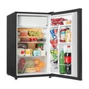 Galanz 4.3 cu ft Single-Door Mini Fridge in Black with Energy Star efficiency—compact, space-saving refrigerator perfect for dorms, offices, and small rooms