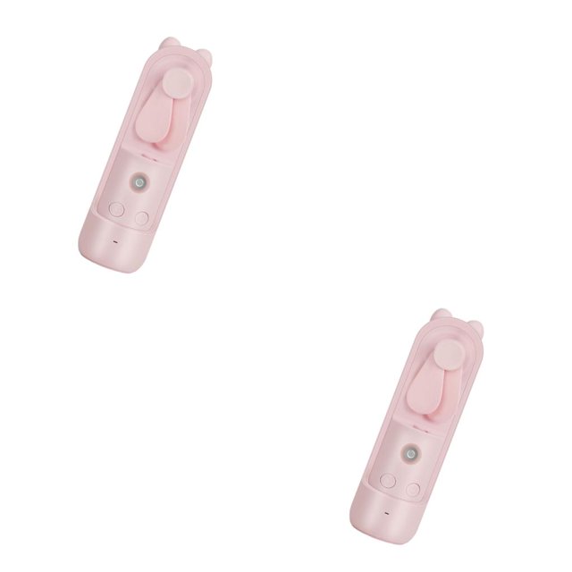 Bewildely Mini ventilador de mano 3 en 1, rociador de niebla, banco de energía, ventiladores de bolsillo USB, rociador de nebulización de 2 Rosa 2Conjunto
