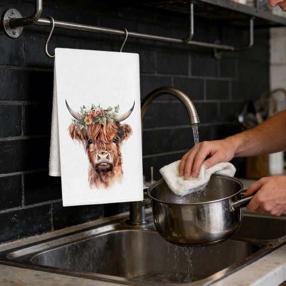 2 Pack Highland Cow Kitchen Towels Absorbent Dish Cloths Tea Towels for Kitchen Bathroom Home Decor, 25.98×17.72 Inch, Style B