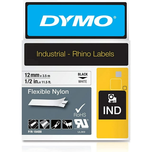 Cinta adhesiva Dymo Rhino D1 Nylon 12mm 1/2' blanca