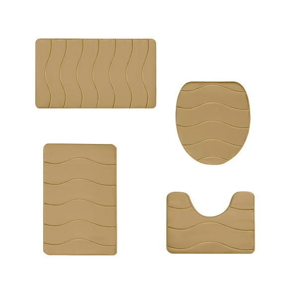 Kyusrd Bathroom Supplies Customs item!Bathroom carpet 4-piece set Bathroom soft and comfortable absorbent mat Toilet mat universal absorbent non-slip thick machine wash easy to dry (Khaki)