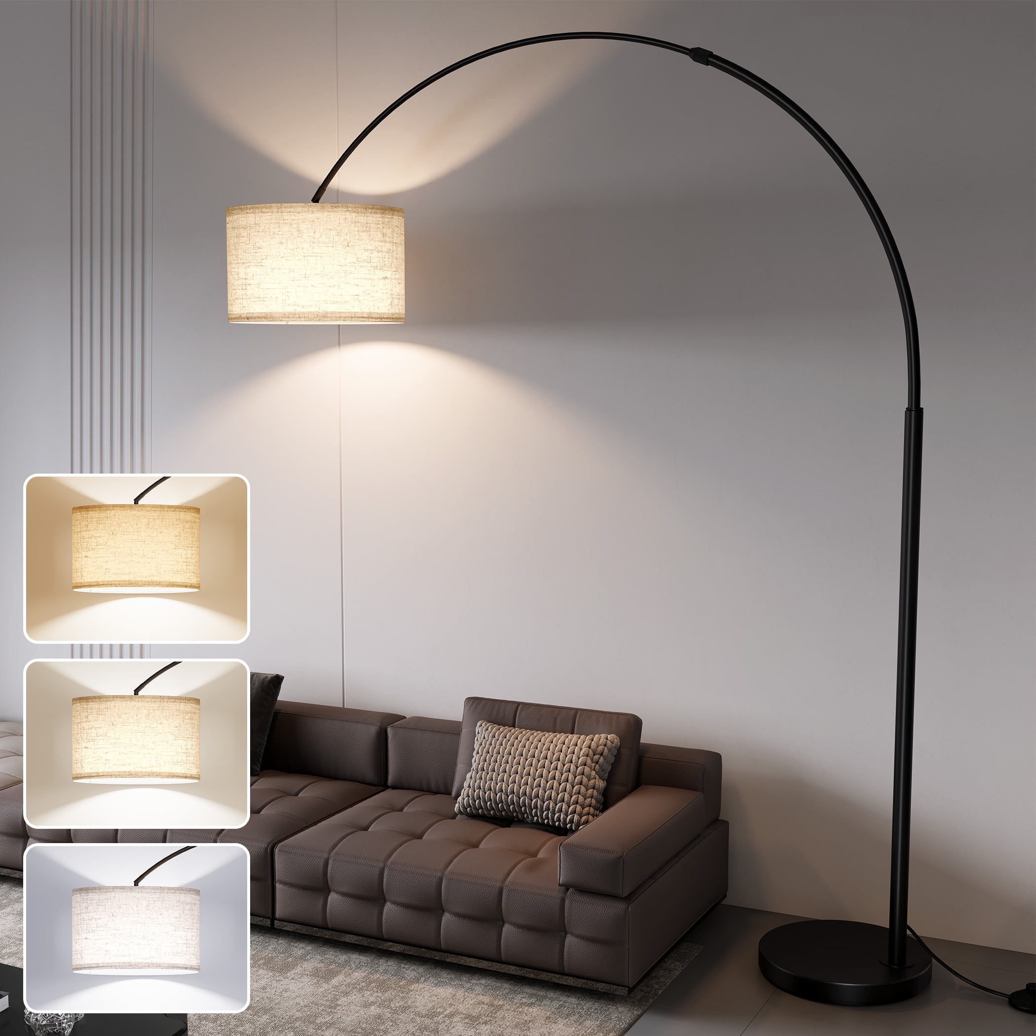 82" Tall Arc Floor Lamps for living room, large floor lamp with length adjustable, Modern curved floor lamp, Corner Lamp for Dining Room, Office, Black