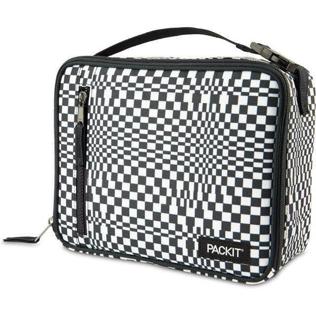 Boîte à Lunch Classique Congelable, à Carreaux, avec Technologie EcoFreeze, Pliable, Réutilisable, Fermeture Éclair avec Poche avant Zippée et Poignée à Boucle, Parfait pour les Déjeuners Scolaires