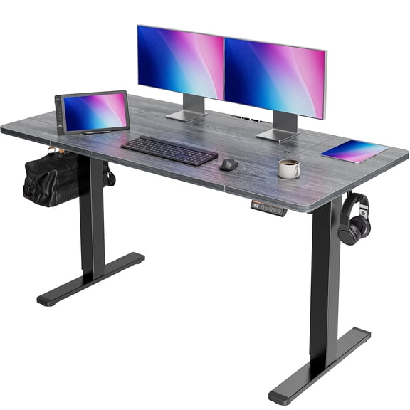 Amadwell 55" Electric Height Adjustable Standing Desk, 27.6" Deep Work Table with Cable Management, Home Office Desk