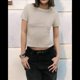 thumbnail image 4 of Camisetas de Algodón para Mujer, Cuello Redondo, Corta, Básicas, Informales, de Verano, Color Café , S, 4 of 9