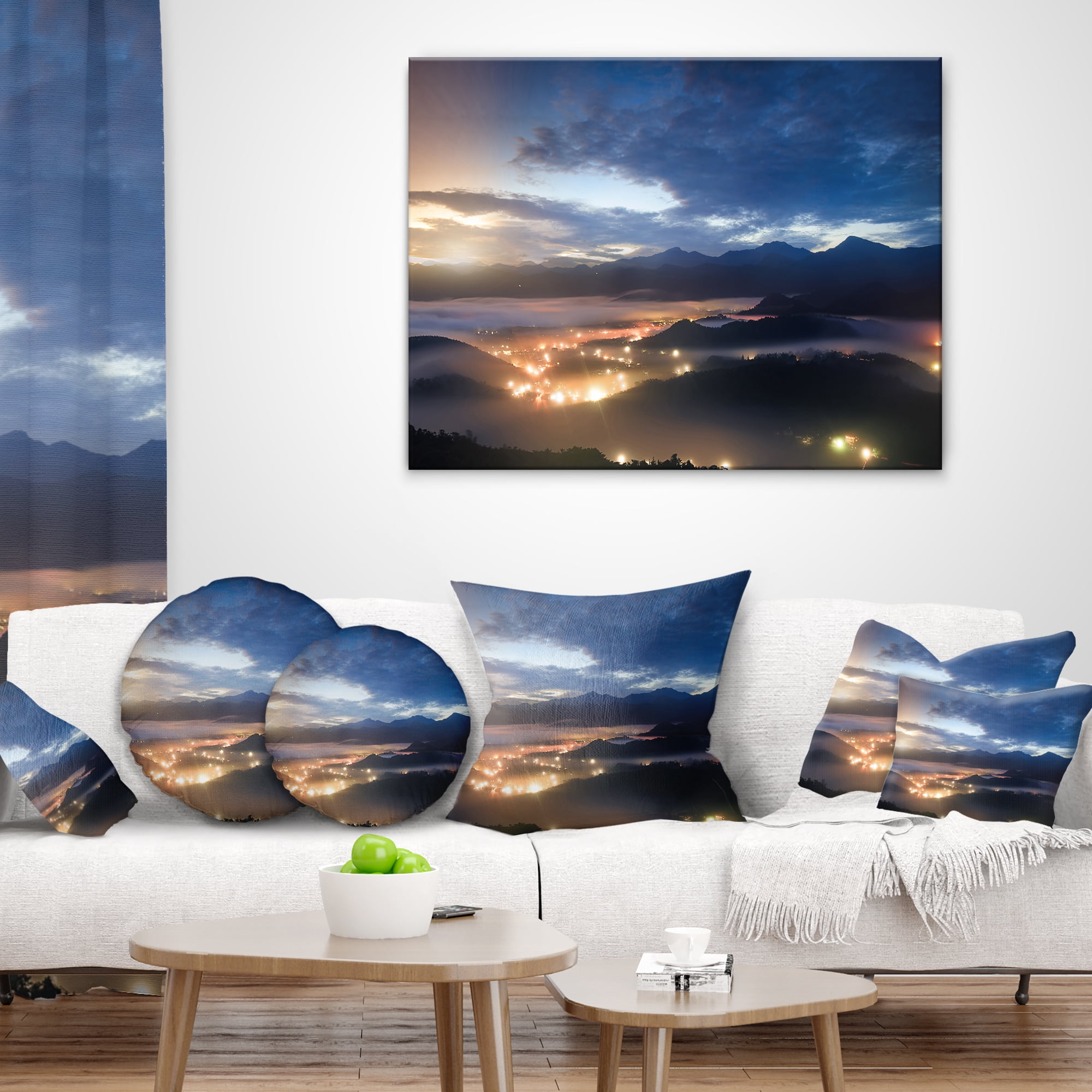 Designart Blue Cloudy Summer Sunrise - Landscape Photo Throw Pillow - 12x20