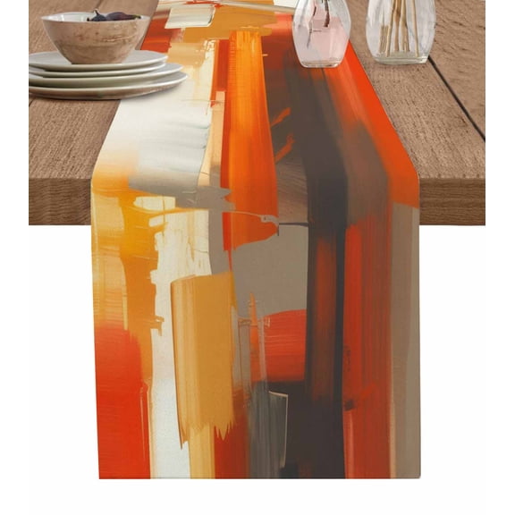 Burnt Orange Brown Table Runner 120 Inches, Farmhouse Ombre Abstract Mottled Art Bed Runner Dresser Scarves Tabletop for Indoor Outdoor Parties/Ceremony/Banquet, 13"x 120"