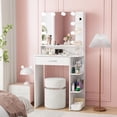 thumbnail image 3 of Vanity Desk with Mirror and Lights, Akaber 26.4" Makeup Vanity with Large Drawer, 6 Storage Levels, Small White Vanity Desk with Large LED Mirror, 3 of 10