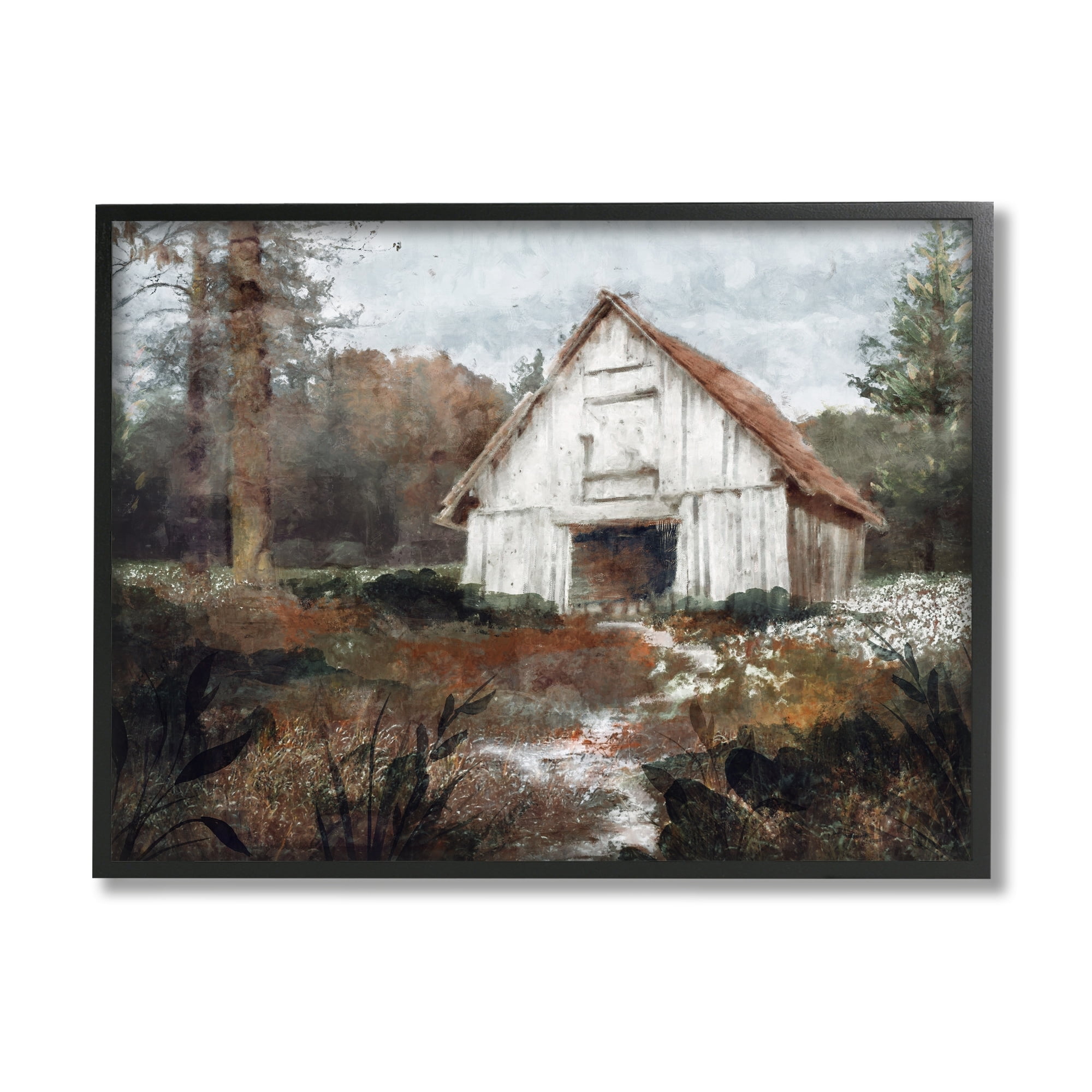 Stupell Industries Quiet Woodland Cabin Landscape Landscape Painting White Framed Art Print Wall Art