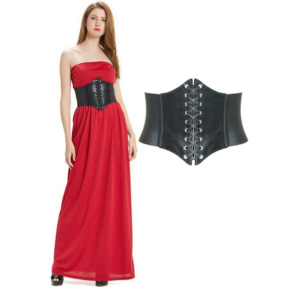 Hanerdun Women Lace-up Corset Waist Belt Stretch Wide Belts for Dress Cinch Waistband Black S