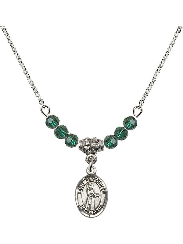 Bonyak Jewelry 18 Inch Rhodium Plated Necklace w/ 4mm Sterling Silver Beads and Saint Petronille Charm