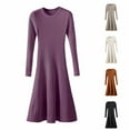 thumbnail image 4 of WREESH Fashion Dress Women's Solid Color Knit Long Sleeve Round-Neck Dress Sweater Orange, 4 of 4