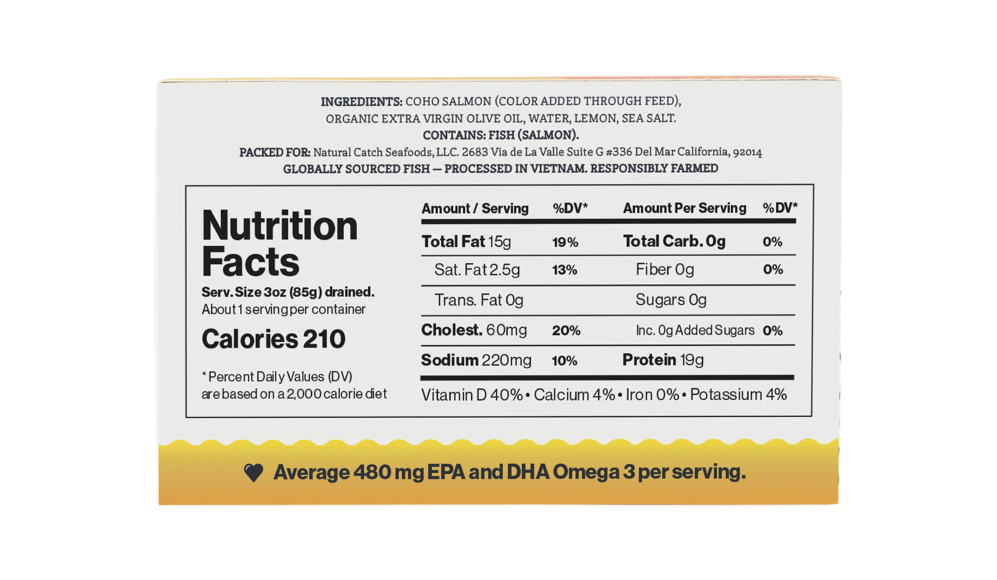 Natural Catch Coho Salmon with Lemon in Organic Extra Virgin Olive Oil 4.4 oz