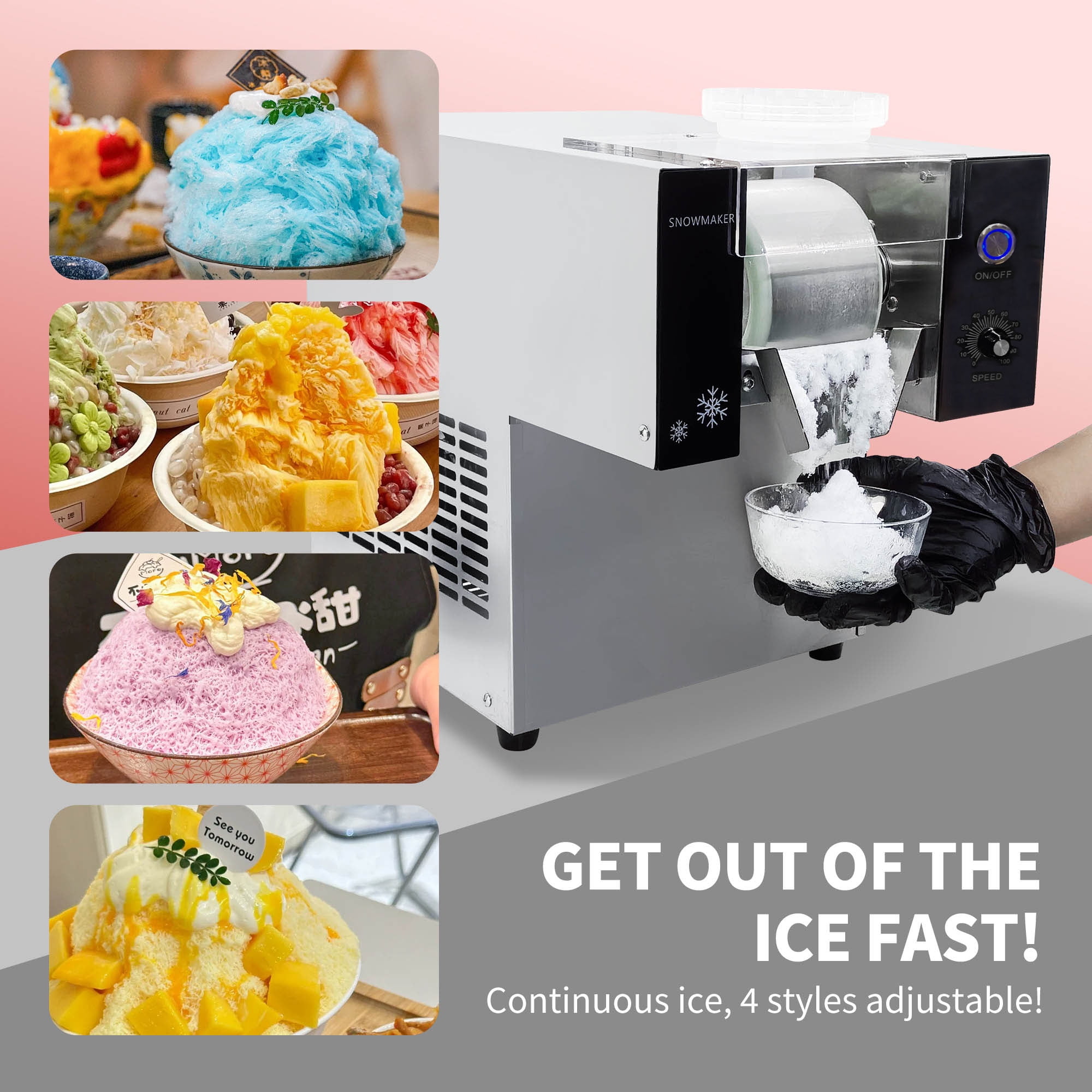 Mvckyi 176LBS/24H Snowflake Ice Machine, Korean Shaved Ice Machine, Commercial Ice Shaver Machine, Electric Snow Cone Machine Snow Ice Machine Maker, Stainless Steel for Bar Ice Cream Shop
