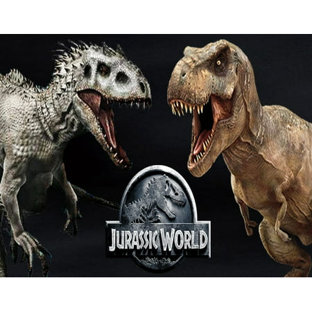Jurassic World Logo Indominus Rex VS Tyrannosaurus Rex Edible Cake Topper Image