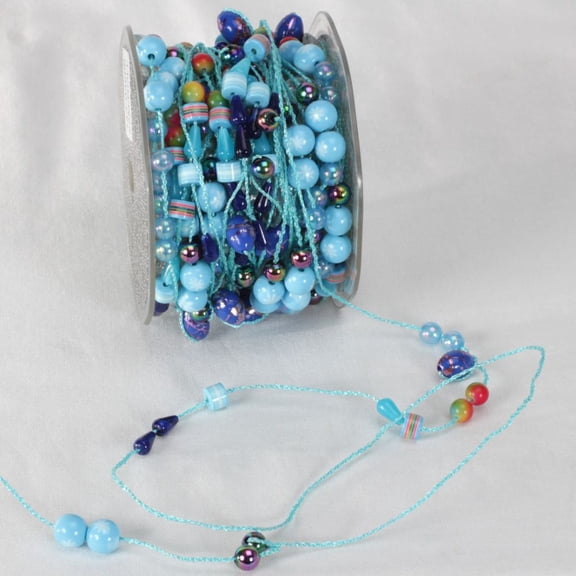 The Ribbon People Blue and Red Colorado Garland Beads Craft Ribbon 0.25" x 27 Yards