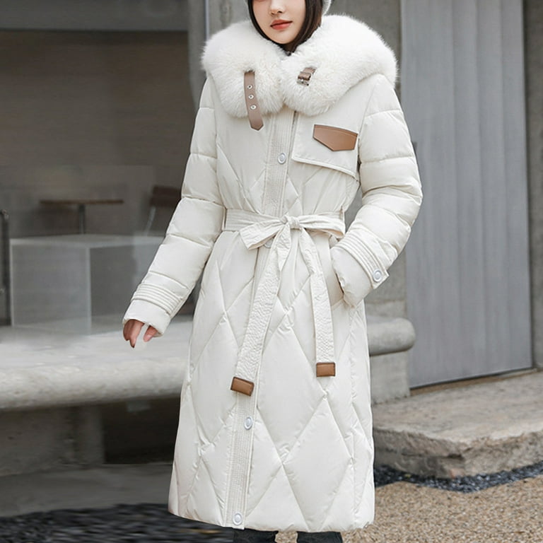 SMihono Fleece Thicken Women s Trendy Down Jacket Women s Slim Large Collar Mid Length Over the Knee Padded Jacket Thickened Jacket Long Sleeve Parkas