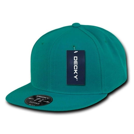 Bill Fitted Cap - Plain Round Flat Bill Structured Baseball Cap Fitted Hat - Auqa Teal 7 5/8