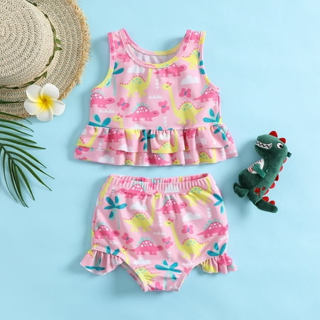 

NIUREDLTD Kids Toddler Baby Girls Spring Summer Cartoon Floral Cotton Short Sleeve Beach Swimwear Swinsuit Outfits Clothes