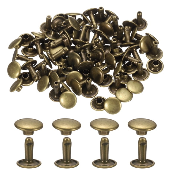 120Set Leather Rivets, 9mm Double Cap Rivet Tubular Metal Studs, Bronze