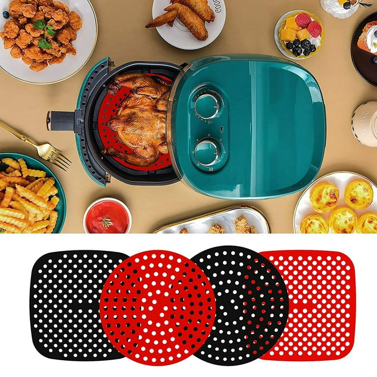 2X Reusable Air Fryer Liners Round Non-Stick Silicone Pad Mat