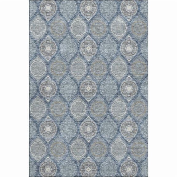 HomeRoots 677095 3 x 5 ft. Navy Blue, Ivory & Taupe Ogee Washable Machine Made Rectangle Area Rug with UV Protection
