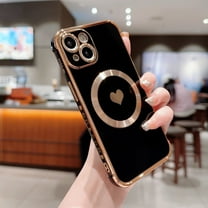 Feishell for Apple iPhone 13 (6.1 inch) Cute Love Heart Pattern Phone Case for Women Girls,Compatible with Magsafe Charging,Luxury Plating Edge Soft Silicone Shockproof Slim Phone Case,Black