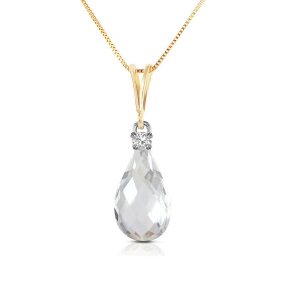 Galaxy Gold 14K Solid Yellow Gold 20" Necklace with Natural Diamonds and White Topaz, 14"-24" Sizes, Symbol of Clarity